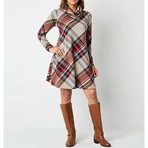 MADISON LEIGH Plaid Dress with Detach Scarf Size 14 Large Flare Holiday Academia